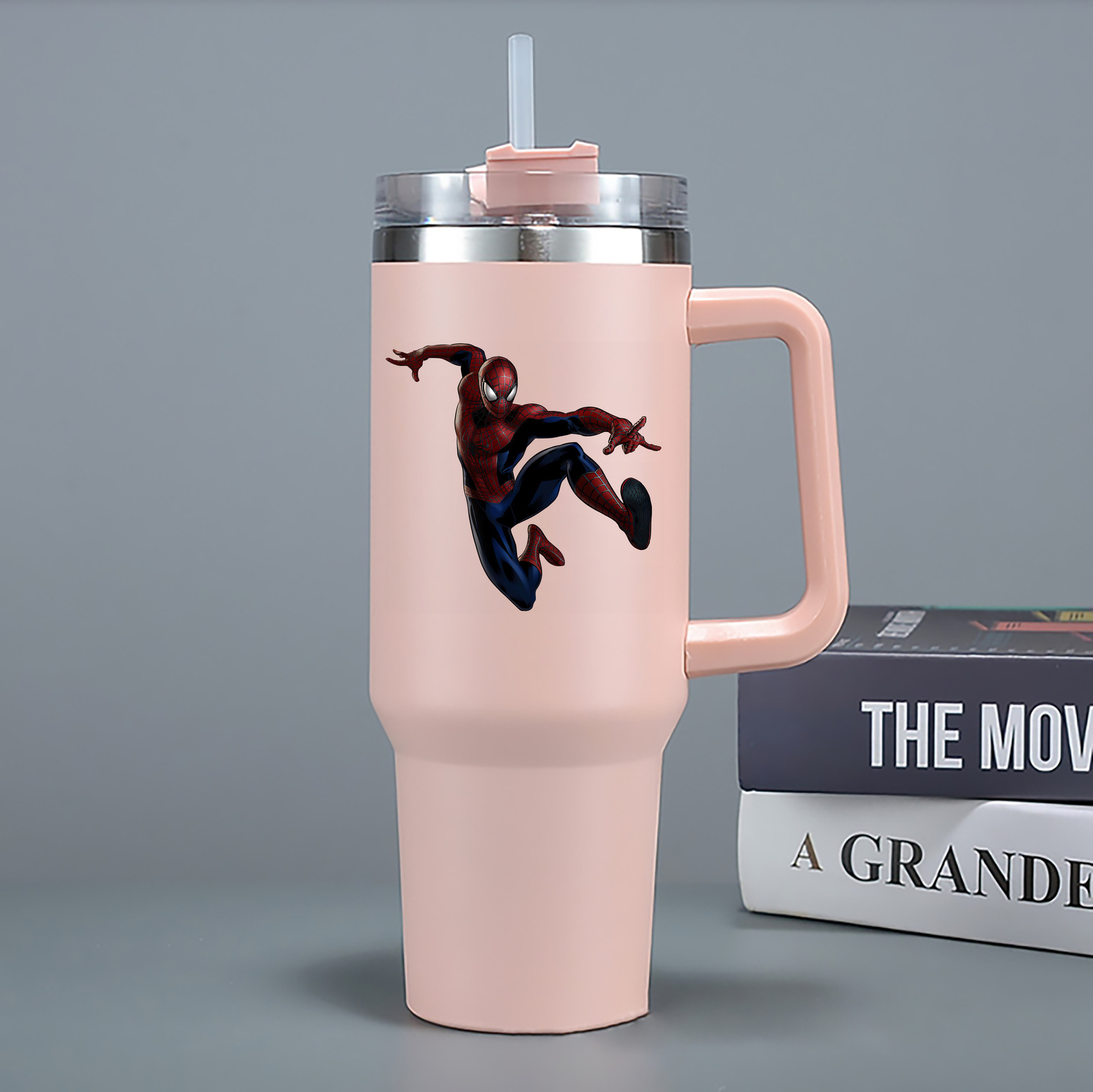 （画像用） Spider Man スパイダーマン 1200mL車用タンブラー - クリスタルステッカー（プラスチックストロー付き）